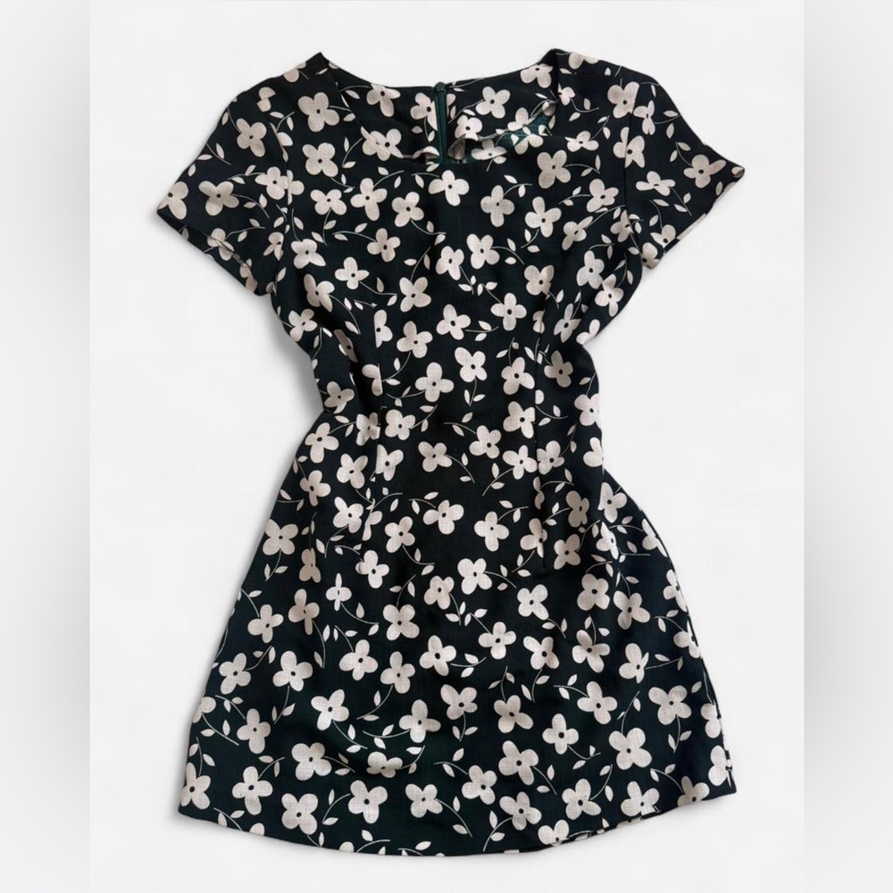 Vintage dark green floral mini a-line dress